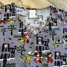 Disney Womens Scrub Top Large Mickey Minnie Mouse Halloween Pockets Trick Treat