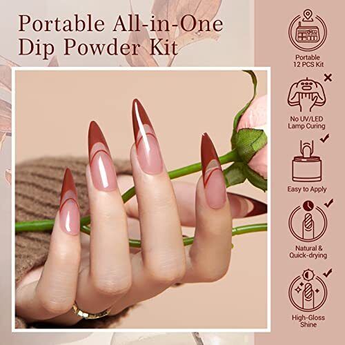 Dip Powder Nail Kit Starter, 4 Colors Skin Nude Brown Glitter, Acrylic Dippin... - Bild 3 von 7