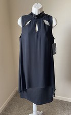 Sangria Women’s Black Halter Neck Lace Overlay Sleeveless Midi Dress s 10