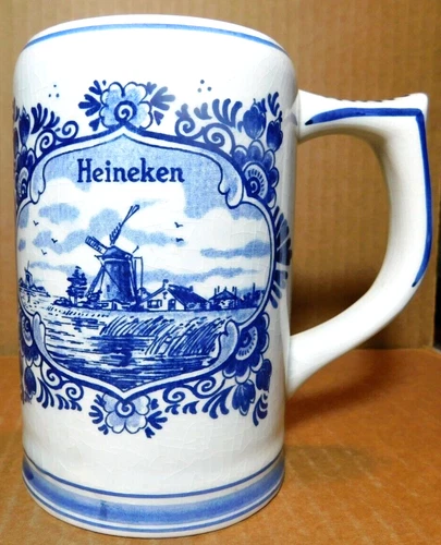 Delft Blue~Hand Painted Heineken Holland Dutch Windmill Beer/ Stein Mug Vintage