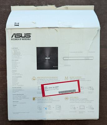 ASUS SDRW-08U9M-U ZenDrive Slim External DVD Burner Optical