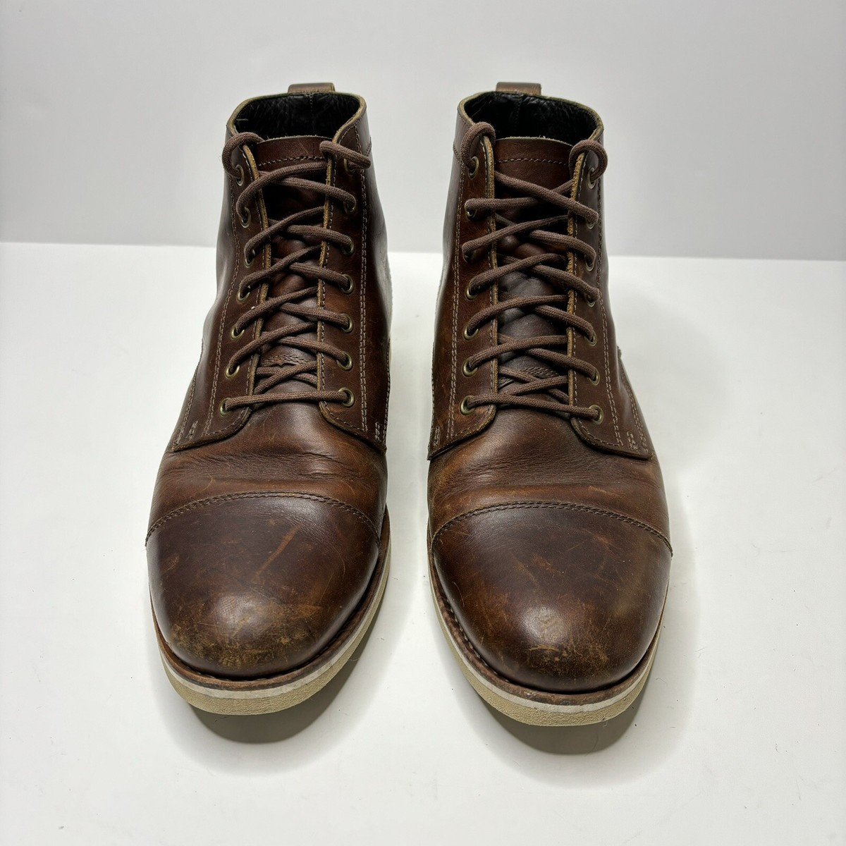 Helm Lou Teak Leather Lace High Top Boot Helm Boots Mens 11.5 Brown Leather Lou Teak Lace Up Shoe | eBay main image 4