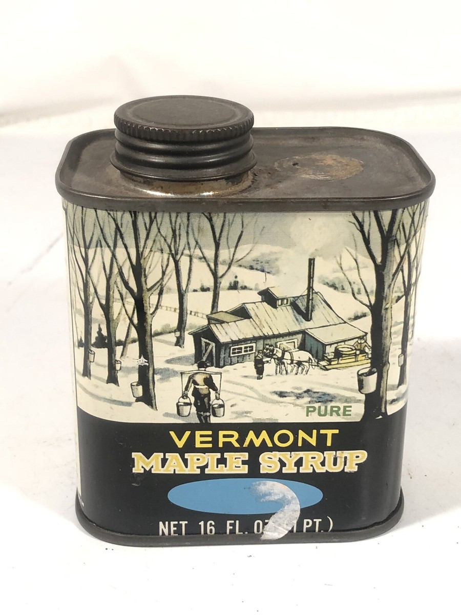 Vintage Pure Vermont Maple Syrup Can Display Tin 16 oz Made In USA