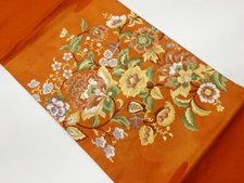 6944428: JAPANESE KIMONO / VINTAGE FUKURO OBI / WOVEN FLOWER ARABESQUE