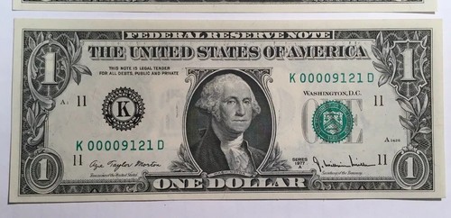 TWO $1.00 FRN’s, Series 1977A & 1988A, SAME LOW SERIAL # 00009121 Uncirculated - Picture 4 of 7