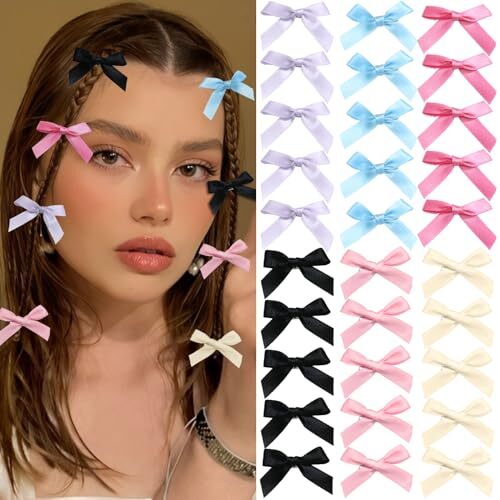 30PCS Pink Satin Bow Hair Clips 6 Color Mini Bowknot Hair Ribbon Mixed Color - Bild 1 von 7