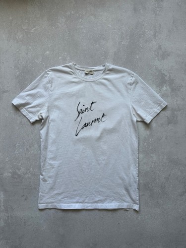 Saint Laurent Signature Tee White Logo Print Cotton Jersey T-Shirt M