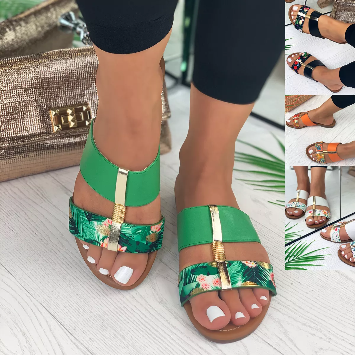New Womens Flat Slip On Sandals Strappy Peep Toe Mule Comfy Shoes