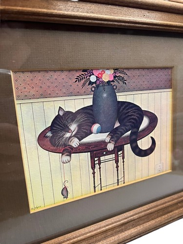 Charles Wysocki Art Print "Herkymer the Cat" Framed Matted Nap Mouse Flowers - Picture 2 of 6