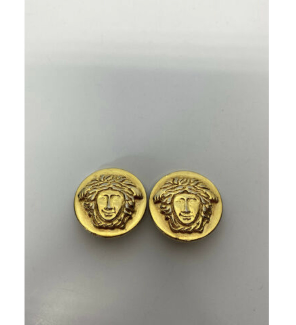 Rare Vtg Gianni Versace Gold Medusa Clip Earrings Gem