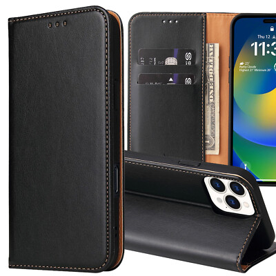 Hülle Leder Case für iPhone Klapphülle Handyhülle Lederhülle Tasche Schwarz Etui