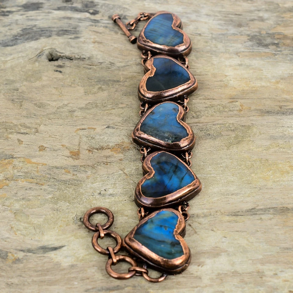 Labradorite Copper Gift For Love Electroformed Chain Adjustable Bracelet 9.0" - Image 3 of 4
