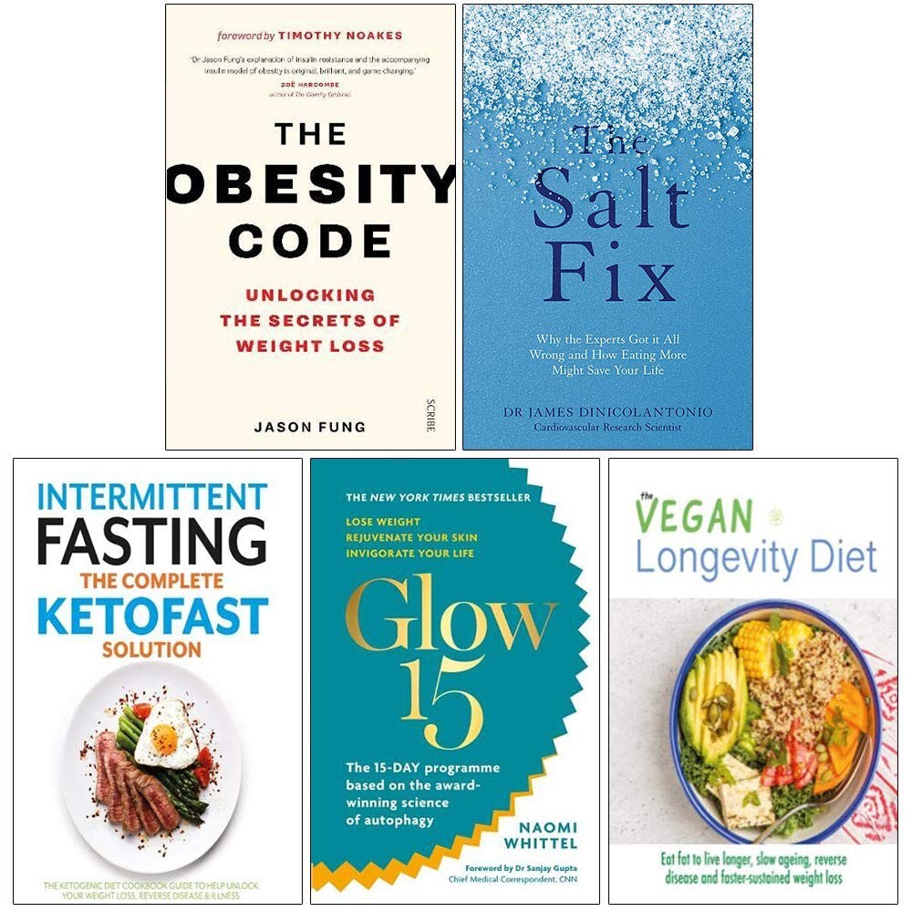 Obesity Code, Salt Fix, Intermittent Fasting, Glow15, 5 Books Collection Set NEW