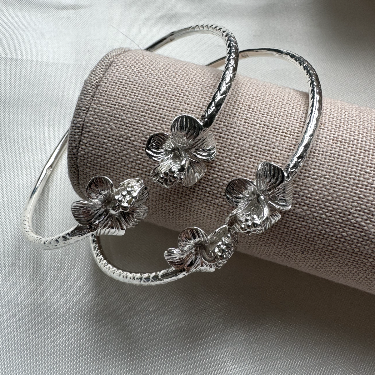 Solid .925 Sterling Silver West Indian BanglesCuff Bracelet Flower