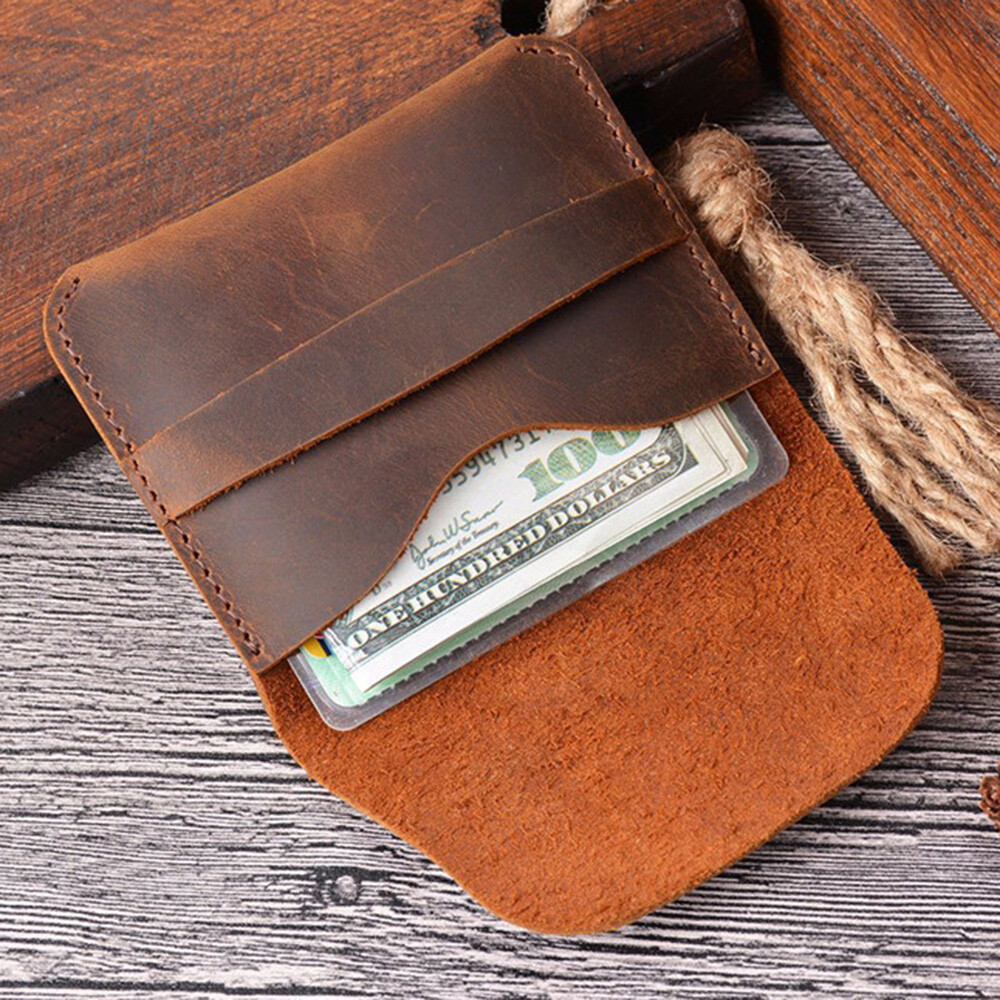 CRAZY HORSE LEATHER Men Small ID Credit Card Wallet Holder Slim