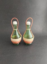 Vintage Green Glass Wine Bottle Salt and Pepper Shakers Made in Italy