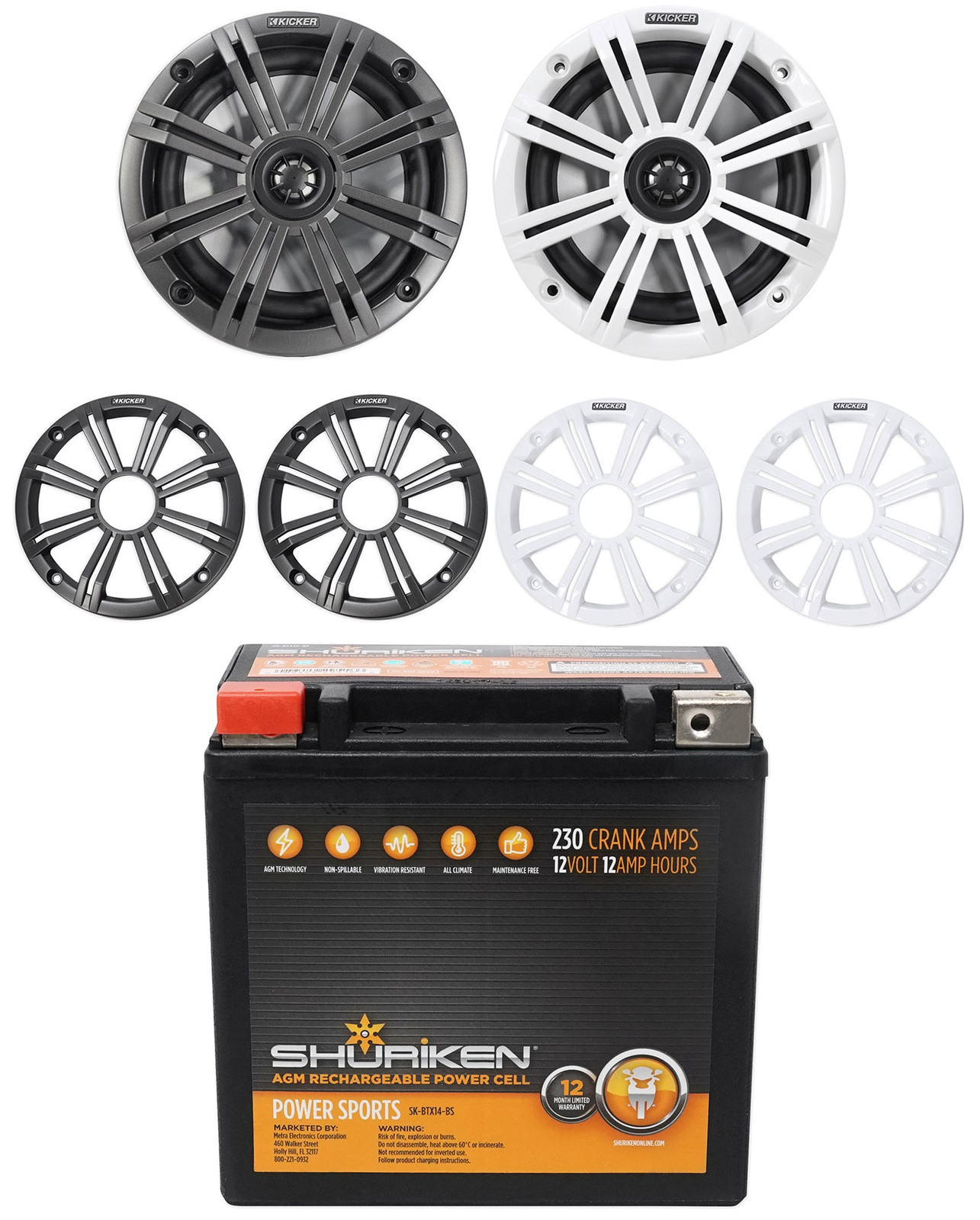 2 Морских динамика KICKER 45KM654 65 мощностью 390 Вт KM65 с древесным углем Белые решетки Аккумулятор 36490₽