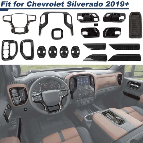 18Pcs Carbon Fiber Interior Trim Kits For Chevy Silverado 2019-2021 Accessories
