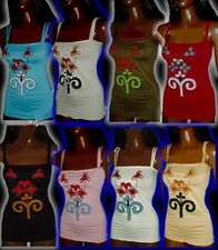 Sexy Miss Donna Top Fiori Ricamo 34/36/38 Rosa-Rosso Nero Bianco Caramel Nuovo