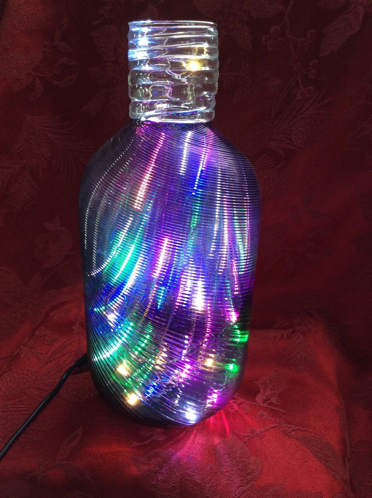 NEW Bling Electric LAMP Purple Spiral DECORATIVE BOTTLE Multi Colored LEDs