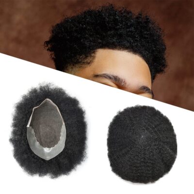 Afro Curl Mens Toupee Hairpiece Swiss Lace Front African American Hair Unit 