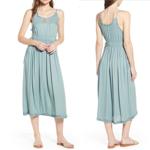 Scotch & Soda Maison Scotch Strappy Ruffled Midi Dress Sea Green Sz XL Palm Cove - Picture 2 of 6