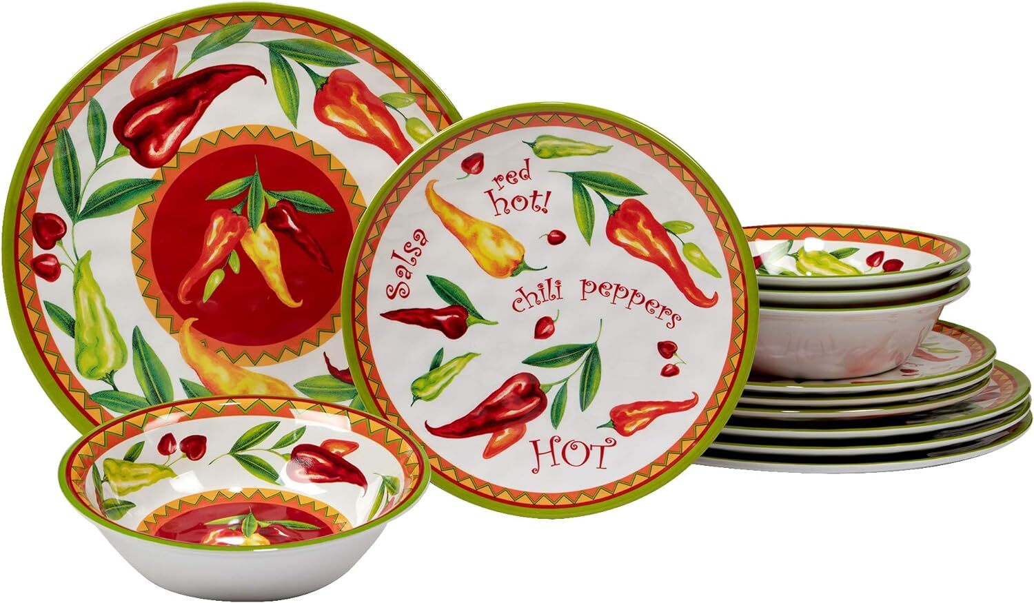 Certified International Red Hot 12 pc Melamine Dinnerware Set, Multicolor 