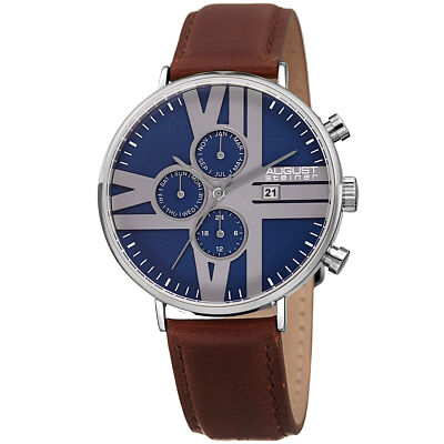 Men's August Steiner AS8212SSBU 24 Hour Counter Date Genuine Leather Strap Watch