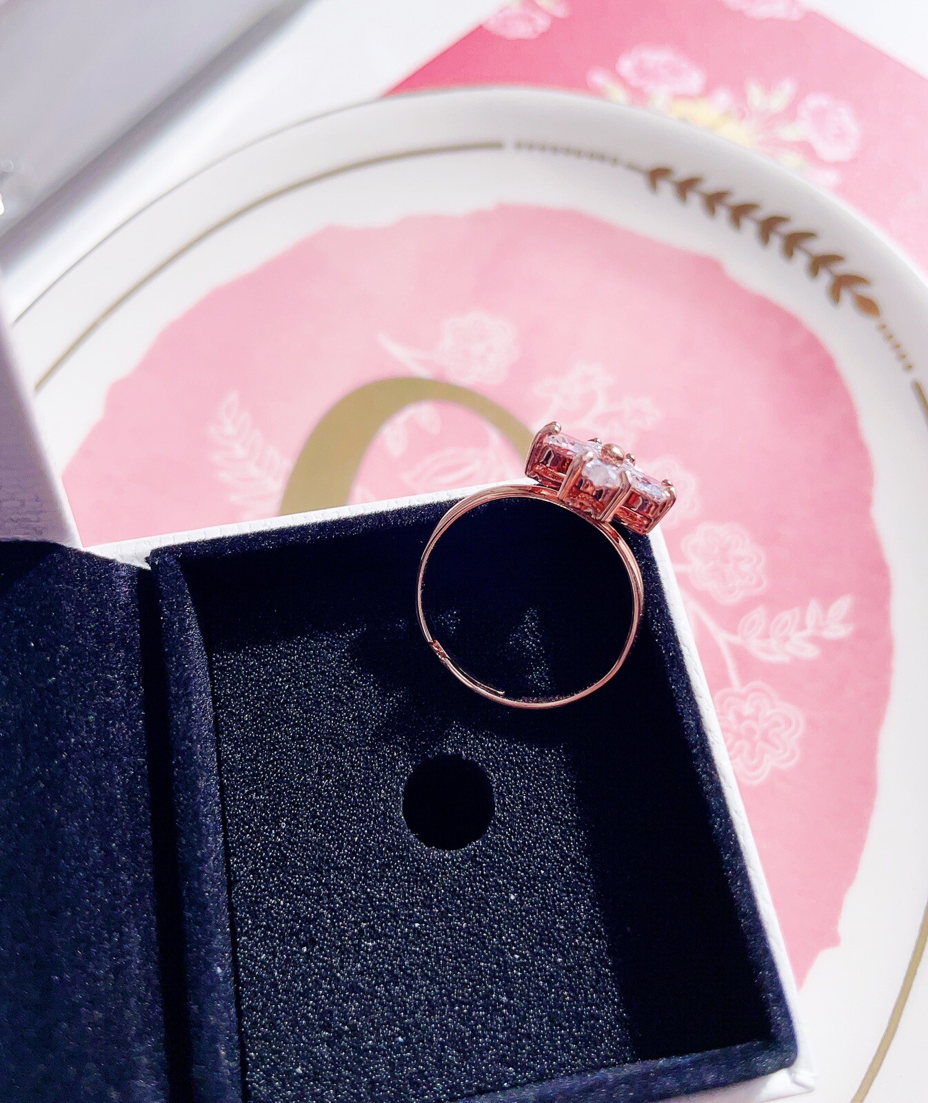 Solid Silver Clover with Rose Gold Plating Crysta… - image 5