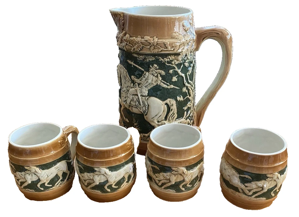 Juego de bebidas Seatendorf años 20: jarra + 4 tazas estilo historicismo con escenas de caza Foto 4 de 4