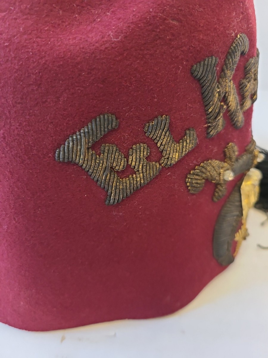 ヴィンテージ USA製 刺繍入り AL MENAH FLYING FEZZES Vintage 1940's Shriner's Fez Hat~EL KARUBAH~Sz 6 7/8 w
