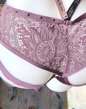 Victorias secret L Rare Vintage Satin Studded Cut Out Butt Cheeky Plum Panty