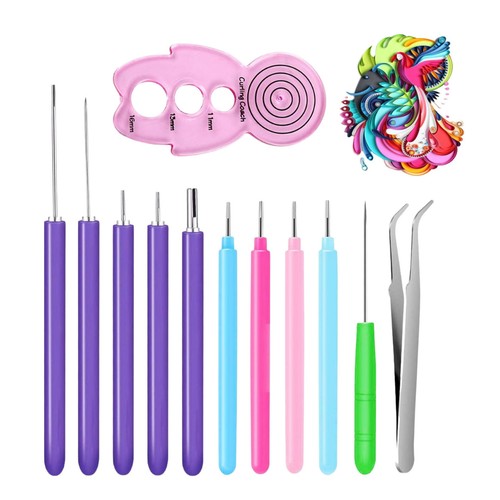 12PCS Paper Quilling Kit - Slotted Needle Pen Rolling Curling Paper Quilling