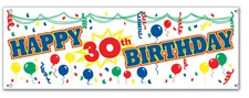 HAPPY 30TH BIRTHDAY OUTDOOR INDOOR YARD SIGN BANNER, 5 FOOT, NEW FROM STORE