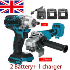 125mm Brushless Cordless Angle Grinder + 1/2 Impact Wrench Combo Set +2 Battery