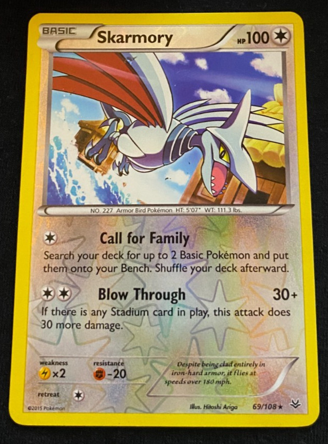 69/108 Skarmory Rare Reverse Holo: Pokemon Trading Card Game XY Roaring Skies LP
