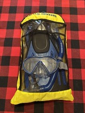 US Divers Explore Adult Caspian Snorkeling Set Blue S/M Fins Mask Snorkel