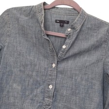 Gap Womens Blue Chambray Cotton Henley Tunic Shirt Band Collar Small 817380-00