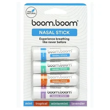 New 4 PACK BoomBoom Nasal Inhaler Stick Energy Boost Focus Aromatherapy Oil