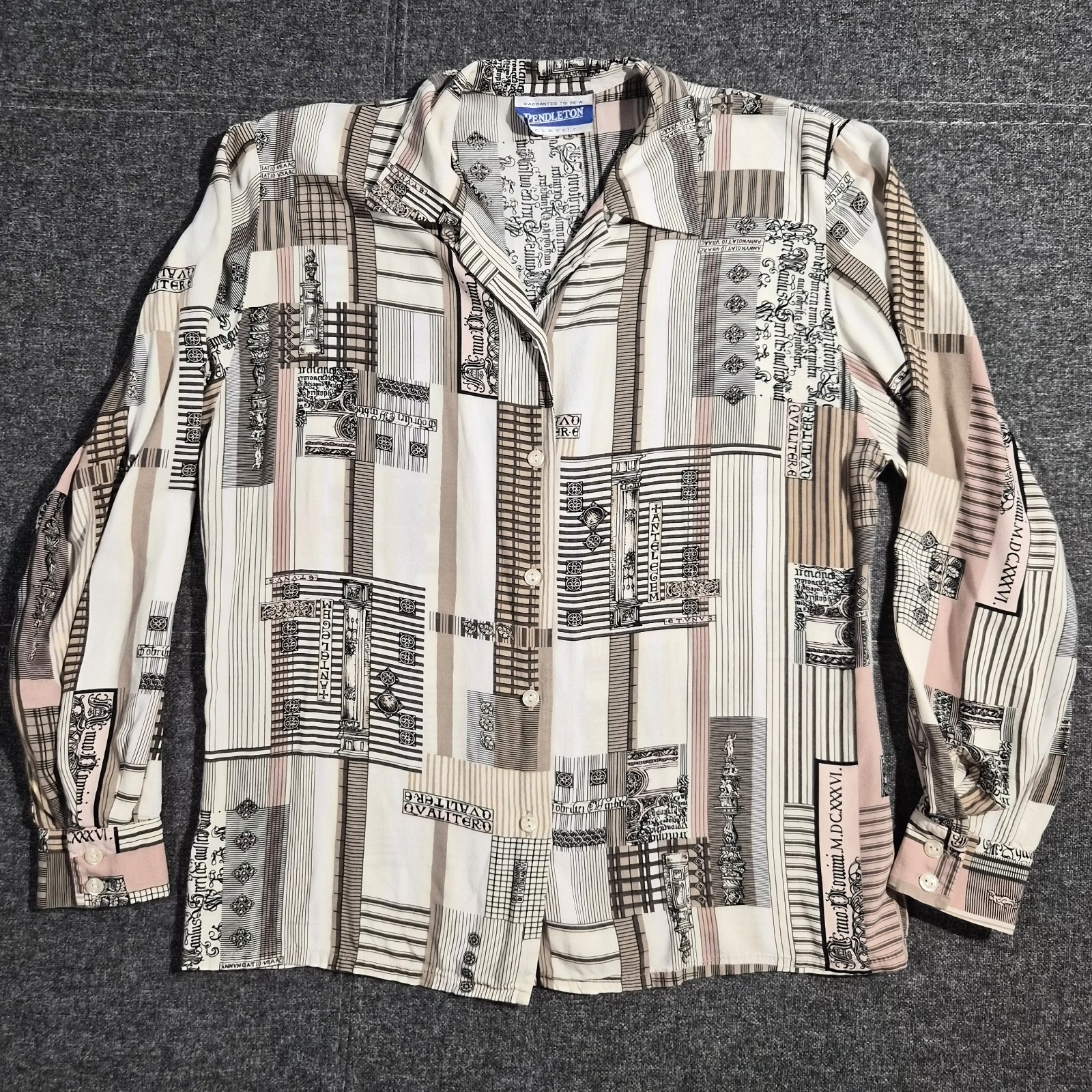 80-90s Pendleton Geometric Patchwork Rayon button… - image 1