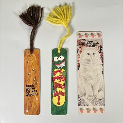 Vintage 1976 Antioch bookplate Bookmark Lot Book Worm Monster Cat Tassel