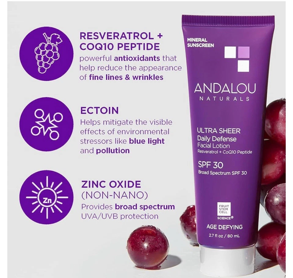 Andalou Naturals Age Defying Untra чистый лосьон для лица SPF 30 без запаха, 2,7 унц - Изображение 3 из 4
