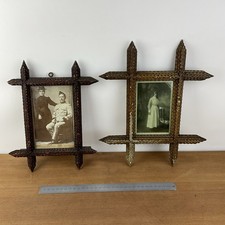 2 Antique Tramp/Folk Art Carved Wood Photo Frames