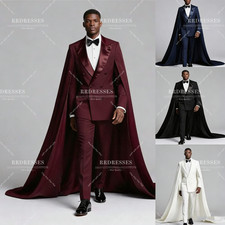 Prom Men's Long Suit with Train Wedding Outfits Peak Lapel 2Pcs Custom Color