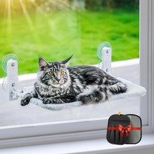 Cat Window Perch with 2-Pack Pet Hair Gloves Kitty Window Bed with Sturdy Fra...