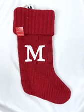 New Wondershop Red Cable Knit Christmas Stocking Initial Letter  M  20"