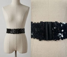 Vintage 70s/80s Black Sequin Stretchy Elastic Cinch Belt Size M Up To 30 Waist