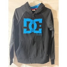 VTG DC Shoes Co Mens Full Zip Hoodie Sweatshirt Black Blue Logo Size M