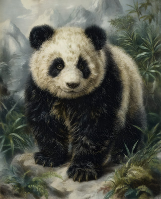 8x10 Panda Bamboo Mountains Art Print - 428706496