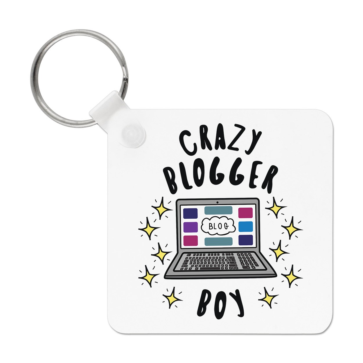 Crazy Blogger Boy Stars Keyring Key Chain Funny Joke Blogging